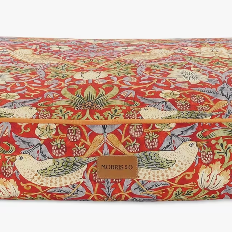 William Morris Strawberry Thief Print Pet Mattress - Burgundy-1