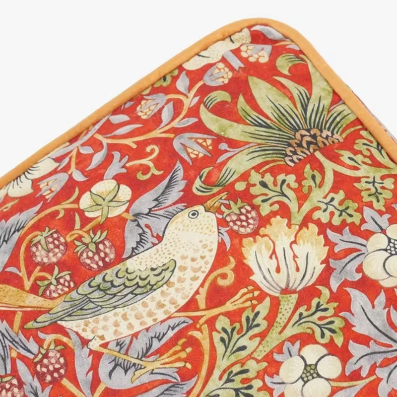 William Morris Strawberry Thief Print Pet Mattress - Burgundy-2