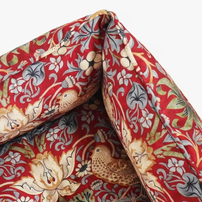 William Morris Strawberry Thief Print Square Bed - Burgundy-2