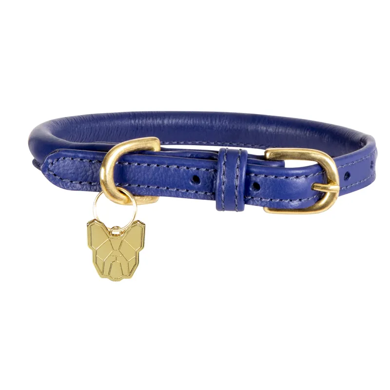 Digby and Fox Rolled Leather Dog Collar - Navy