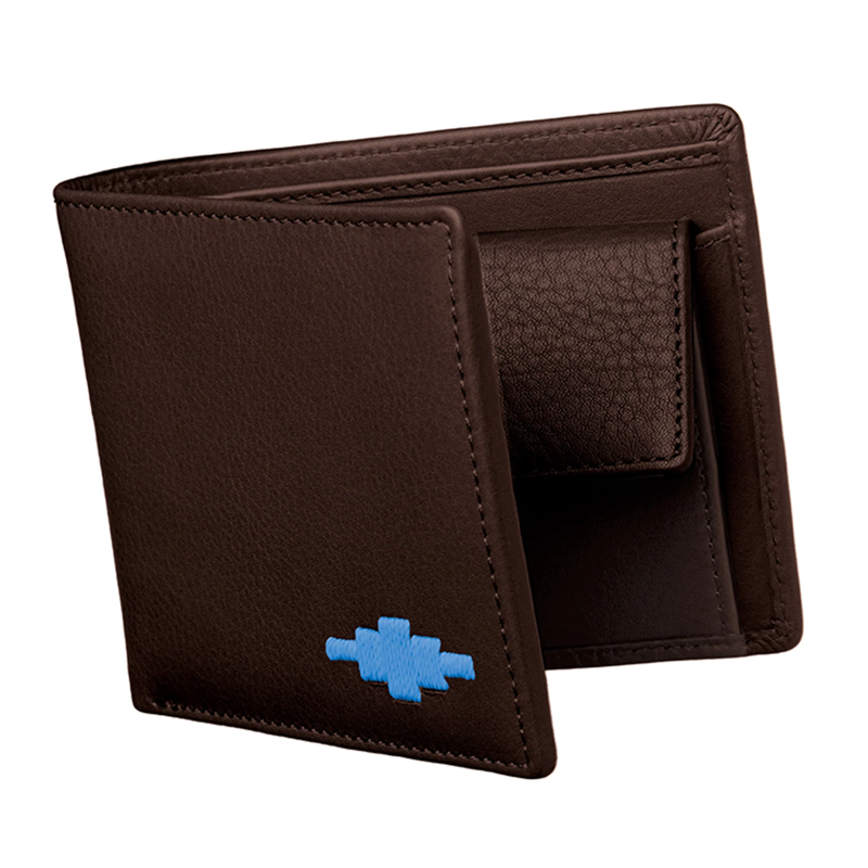 Pampeano Moneda Brown Leather Coin Wallet - Blue Stitch