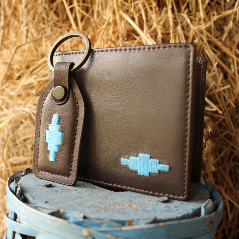 Pampeano Moneda Brown Leather Coin Wallet - Blue Stitch-1