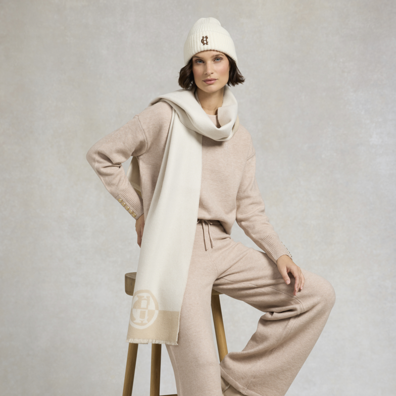 Holland Cooper Jacquard Scarf - Cream/Taupe-3