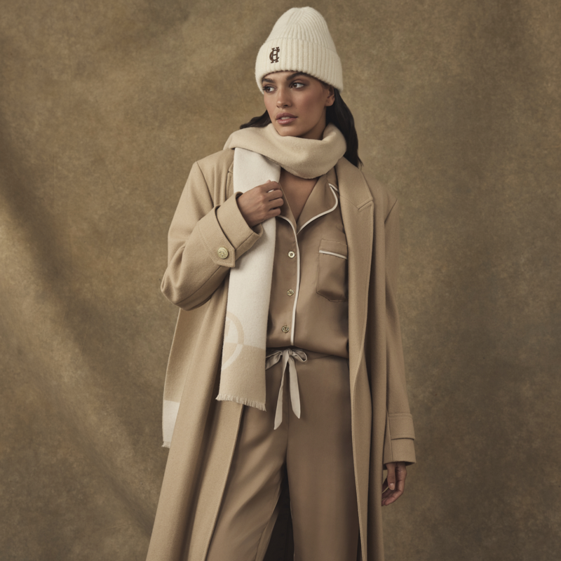 Holland Cooper Jacquard Scarf - Cream/Taupe-4