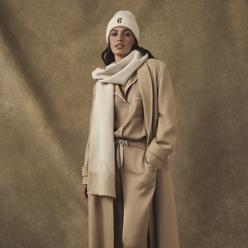 Holland Cooper Jacquard Scarf - Cream/Taupe-5