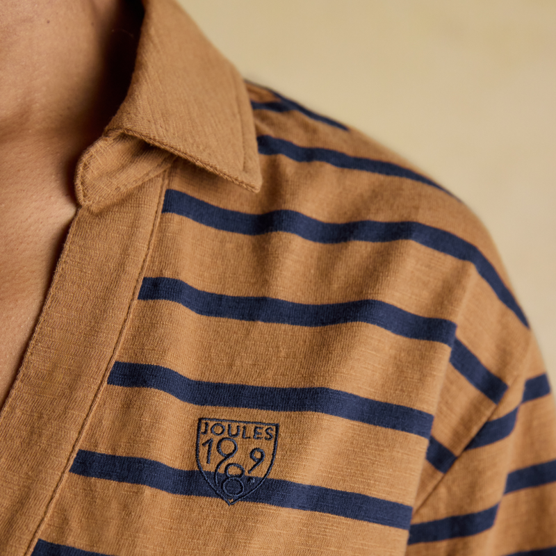 Joules Ladies Tallie Slub Long Sleeved Top - Tan/Navy-6