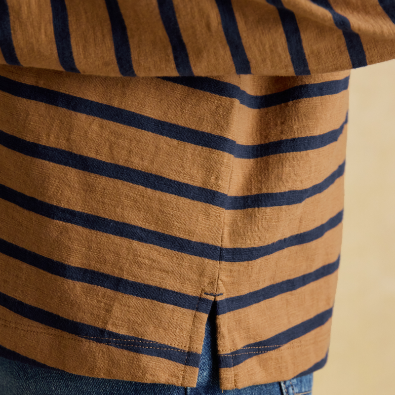 Joules Ladies Tallie Slub Long Sleeved Top - Tan/Navy-7