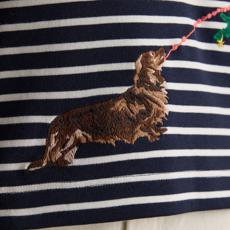 Joules Ladies Christmas Harbour Long Sleeved Top - Navy/White-5