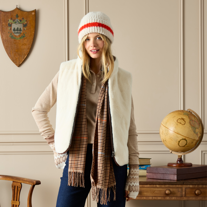 Joules Ladies Reversible Fur Gilet - Brown/Cream-7