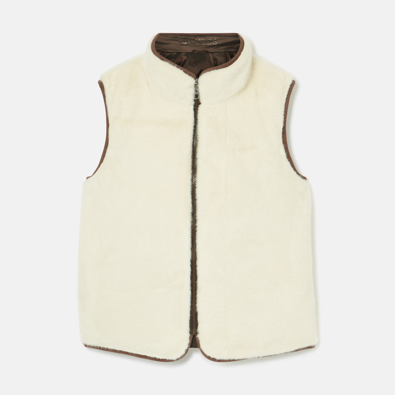 Joules Ladies Reversible Fur Gilet - Brown/Cream-1