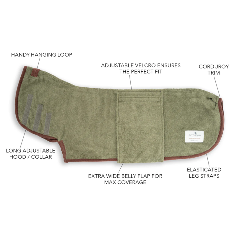 Ruff and Tumble Country Dog Drying Coat - Moss-6