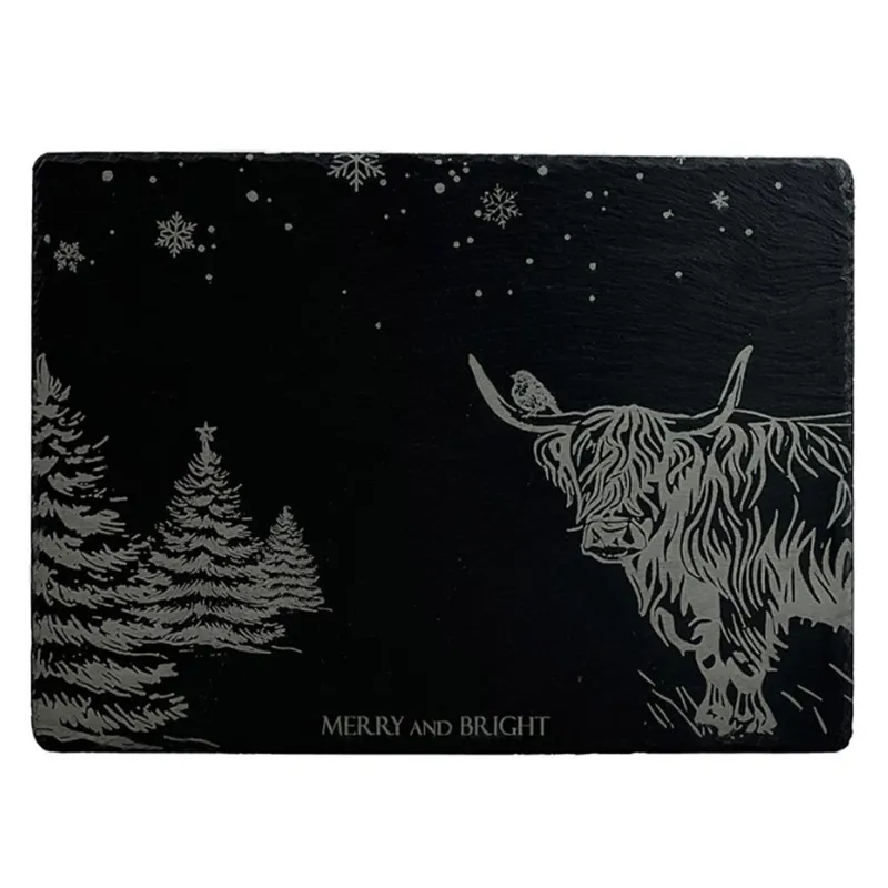 Selbrae House Slate Cheese Board - Christmas Highland Cow