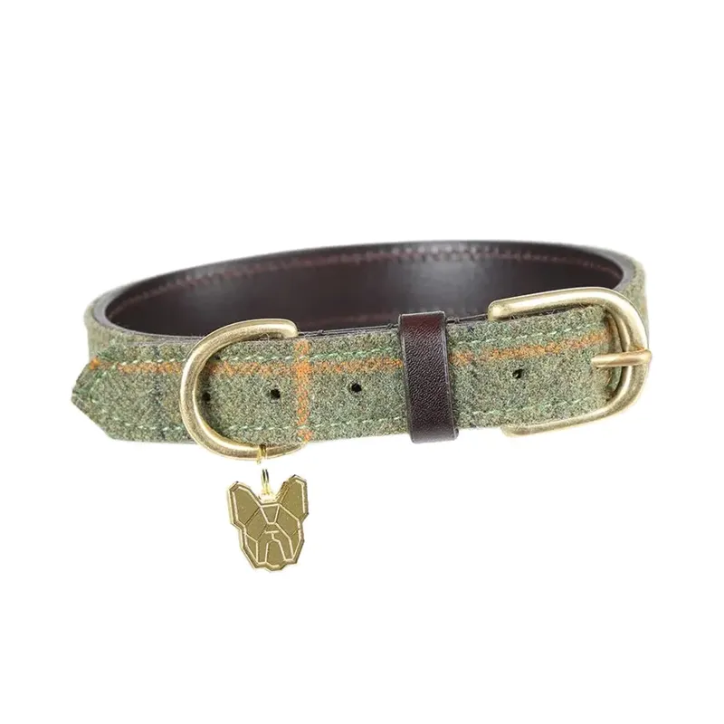 Digby and Fox Tweed Dog Collar - Green