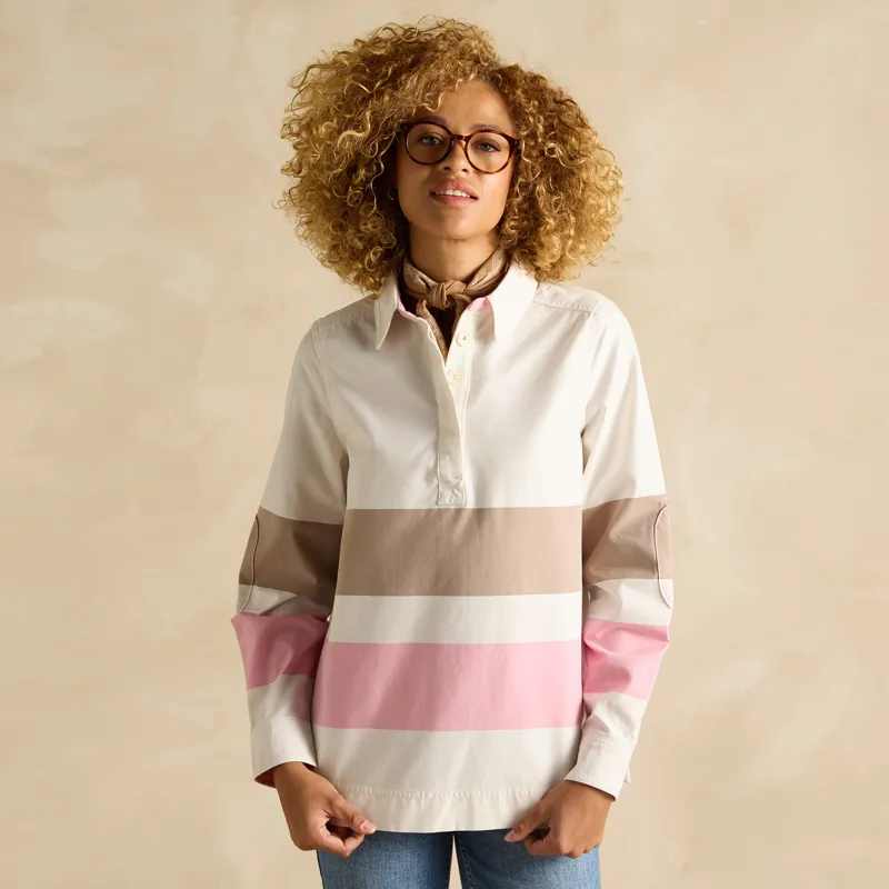 Joules Ladies Brinley Deck Shirt - Tan/Pink-1