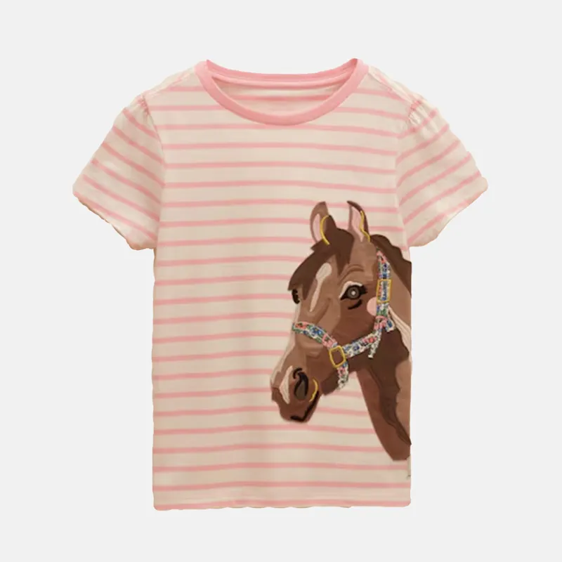 Joules Kids Astra Horse Print T-Shirt - Pink Stripe