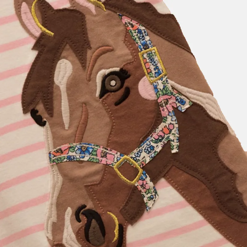 Joules Kids Astra Horse Print T-Shirt - Pink Stripe-2