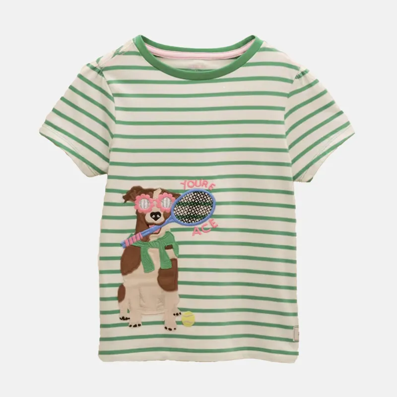 Joules Kids Astra Dog Print Top - Green Stripe