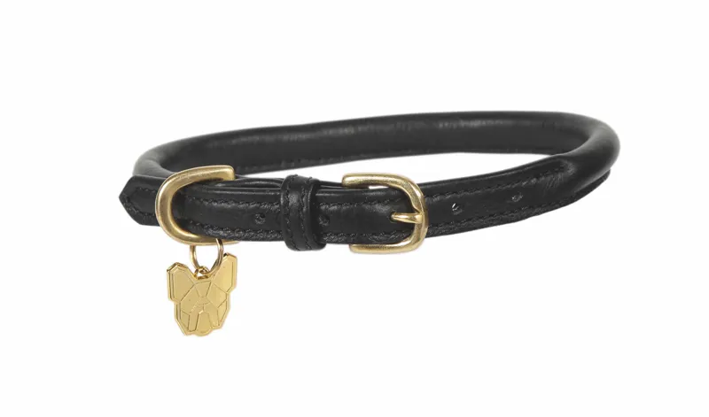 Digby and Fox Rolled Leather Dog Collar - Black