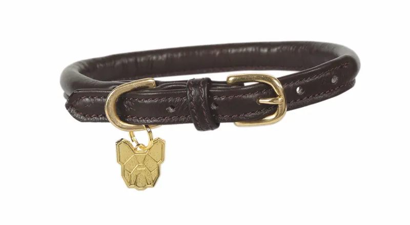 Digby and Fox Rolled Leather Dog Collar - Brown