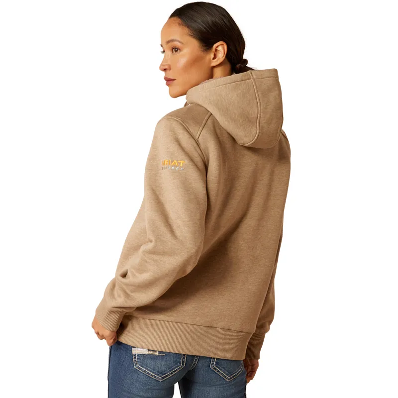 Ariat Ladies Rebar All Weather Sherpa Lined Zip Hoodie - Oatmeal Heather-1