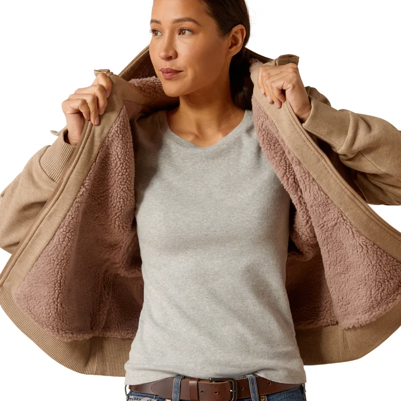 Ariat Ladies Rebar All Weather Sherpa Lined Zip Hoodie - Oatmeal Heather-2