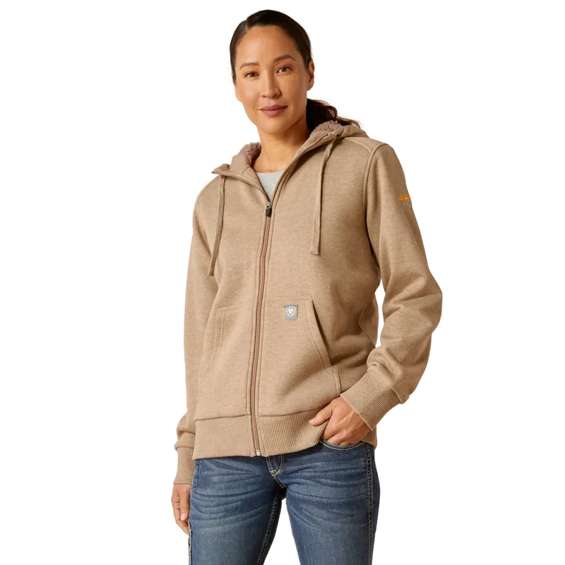 Ariat Ladies Rebar All Weather Sherpa Lined Zip Hoodie - Oatmeal Heather