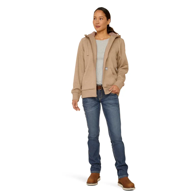 Ariat Ladies Rebar All Weather Sherpa Lined Zip Hoodie - Oatmeal Heather-3