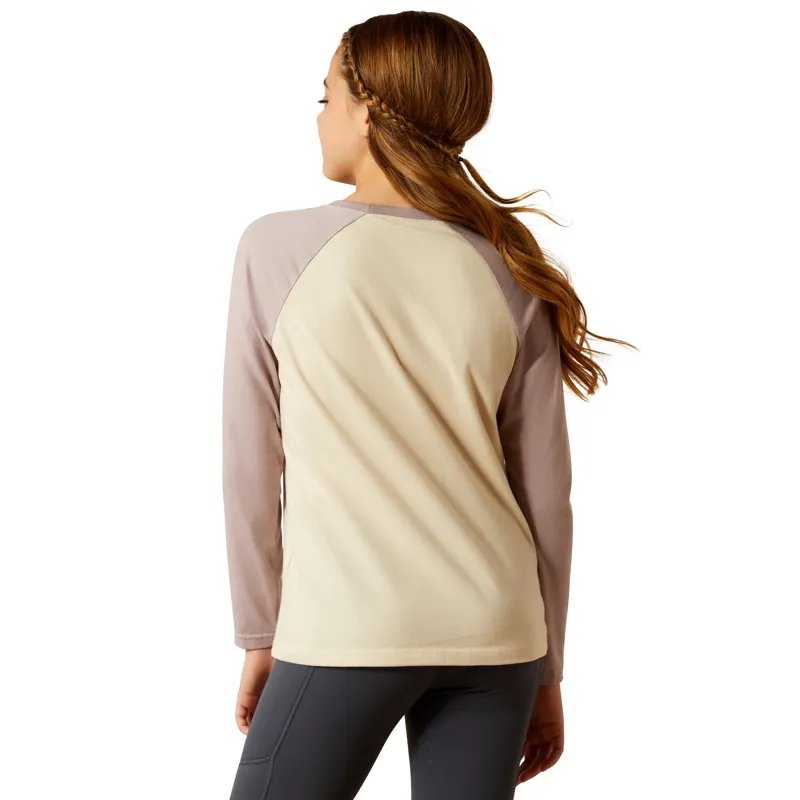 Ariat Youth Pony Script Baseball T-Shirt - Natural / Purple Dove Heather-2