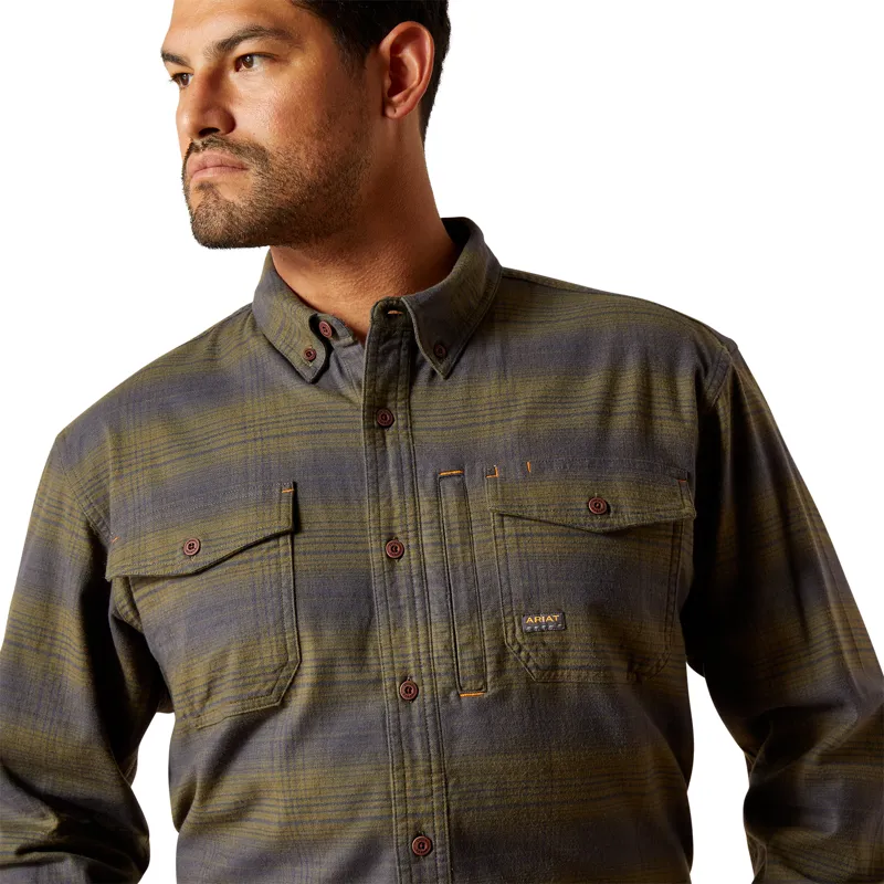 Ariat Mens Rebar Flannel DuraStretch Work Shirt - Burnt Olive-2