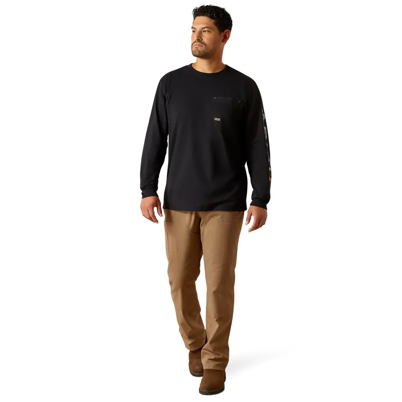 Ariat Mens Rebar Workman Logo Long Sleeved T-Shirt - Black/Alloy-4