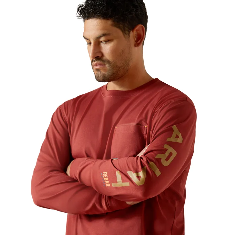 Ariat Mens Rebar Workman Logo Long Sleeved T-Shirt - Russet Brown/Dijon-2