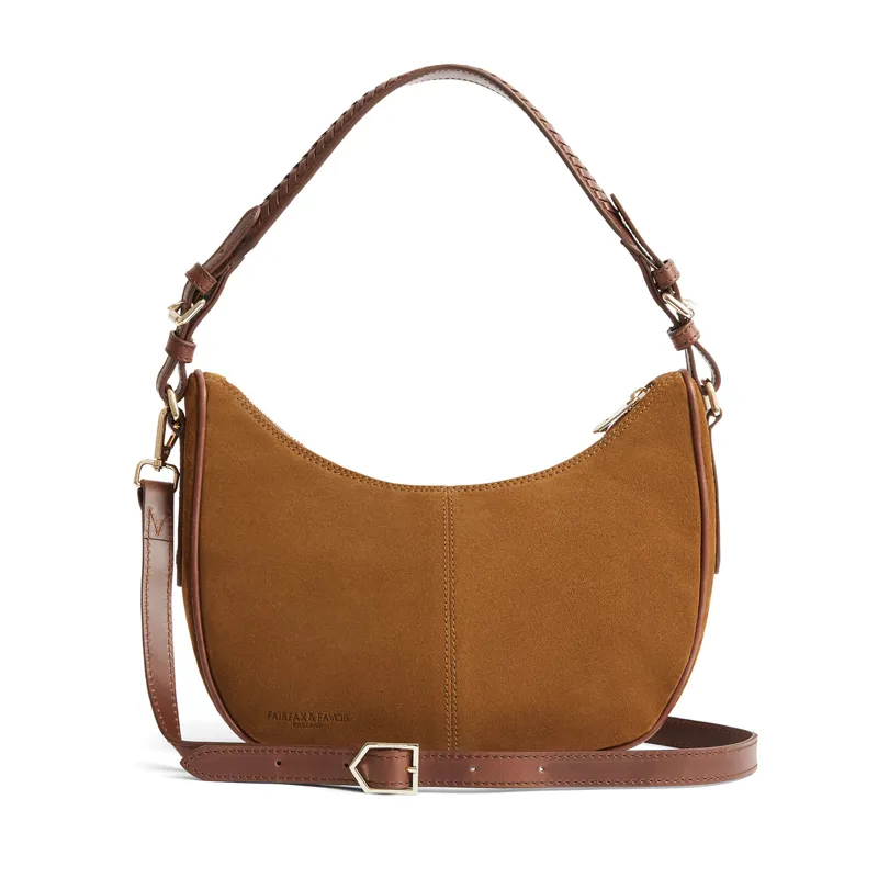 Fairfax and Favor Tetbury Crescent Handbag Tan Suede