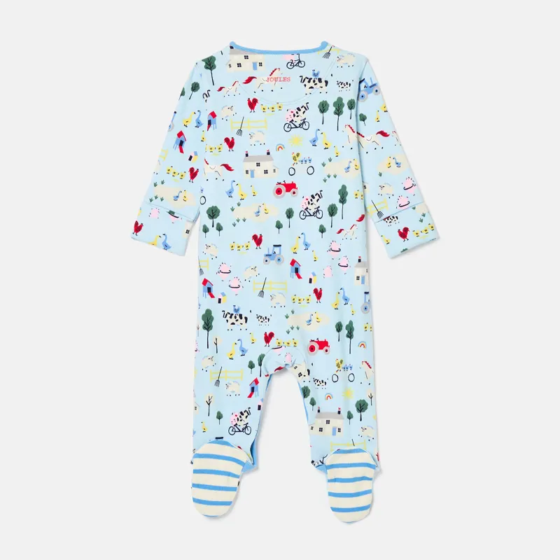 Joules Kids Razamataz Cotton Babygrow - Blue Farm Print-1
