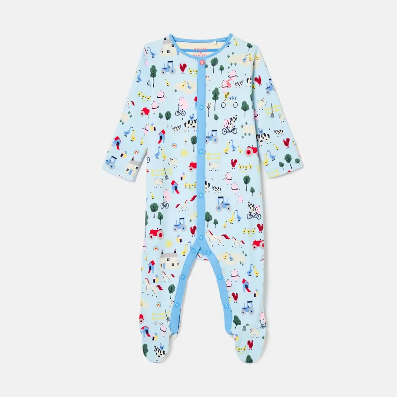 Joules Kids Razamataz Cotton Babygrow - Blue Farm Print
