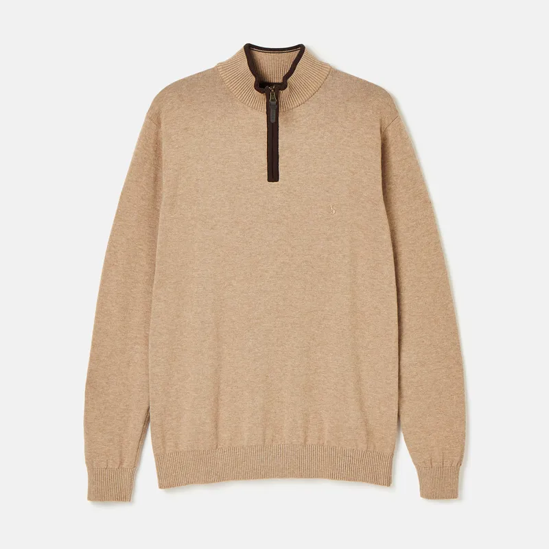 Joules Mens Hillside Quarter Zip Knitted Jumper - Oatmeal