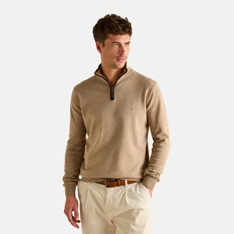 Joules Mens Hillside Quarter Zip Knitted Jumper - Oatmeal-1
