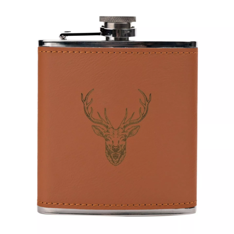 Harvey Makin Stag Hip Flask With Funnel - 6oz Brown-1