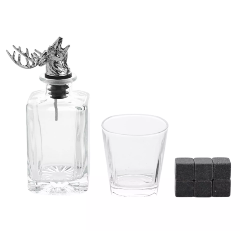Harvey Makin Whisky Stag Decanter Glass and Cooling Stones Set-1