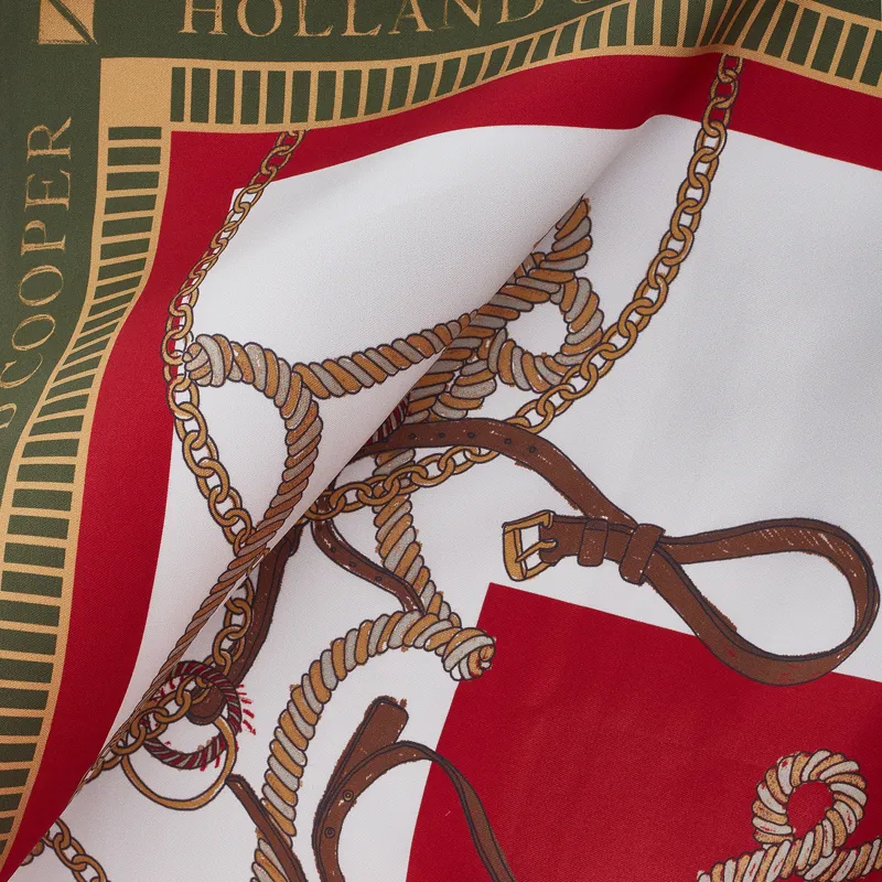 Holland Cooper Regal Horse Silk Scarf - Racing Green/Heritage Red-1
