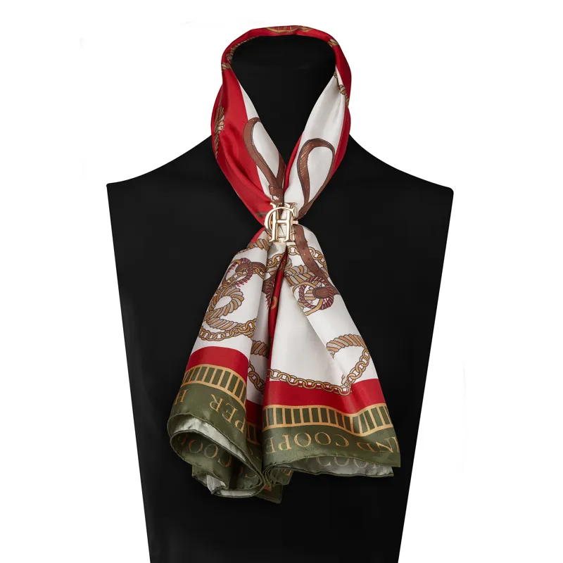 Holland Cooper Regal Horse Silk Scarf - Racing Green/Heritage Red-2