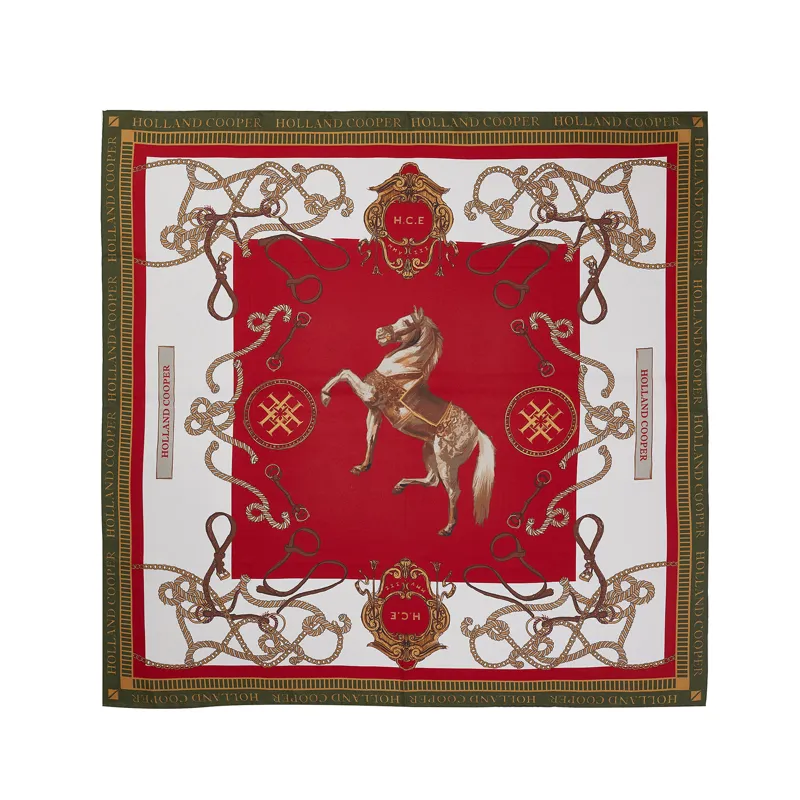 Holland Cooper Regal Horse Silk Scarf - Racing Green/Heritage Red
