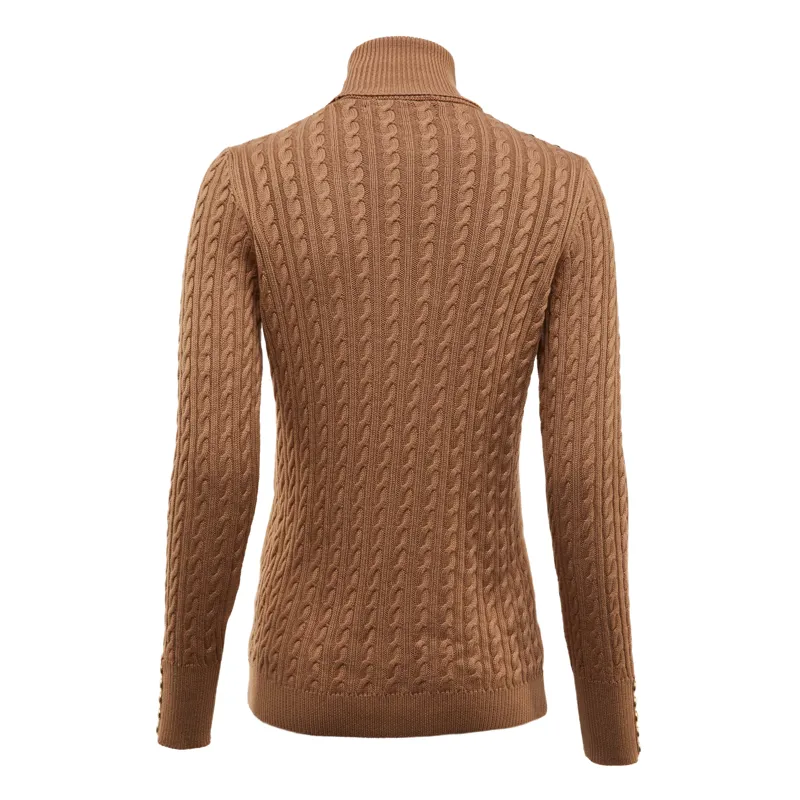 Holland Cooper Seattle Roll Neck Cable Knit - Dark Camel Marl-1