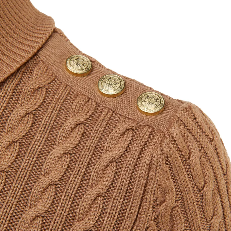 Holland Cooper Seattle Roll Neck Cable Knit - Dark Camel Marl-2