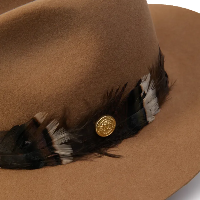 Holland Cooper Trilby Hat Iridescent Feather Band - Camel-1
