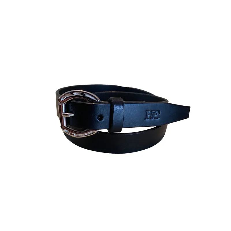 Hide and Collar Leather Belt Brass Horse Buckle Slim - Black