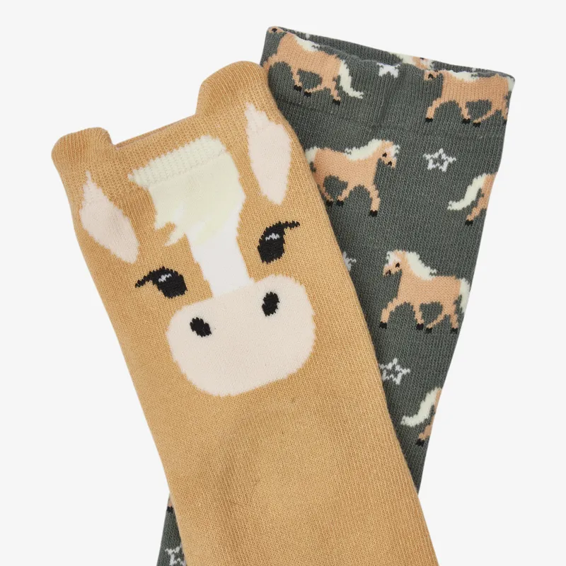 LeMieux Mini Cotton Character Socks Haflinger 2 Pack - Rosemary-1