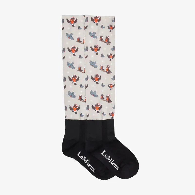 LeMieux Footsie Socks Xmas Robins - Almond-1
