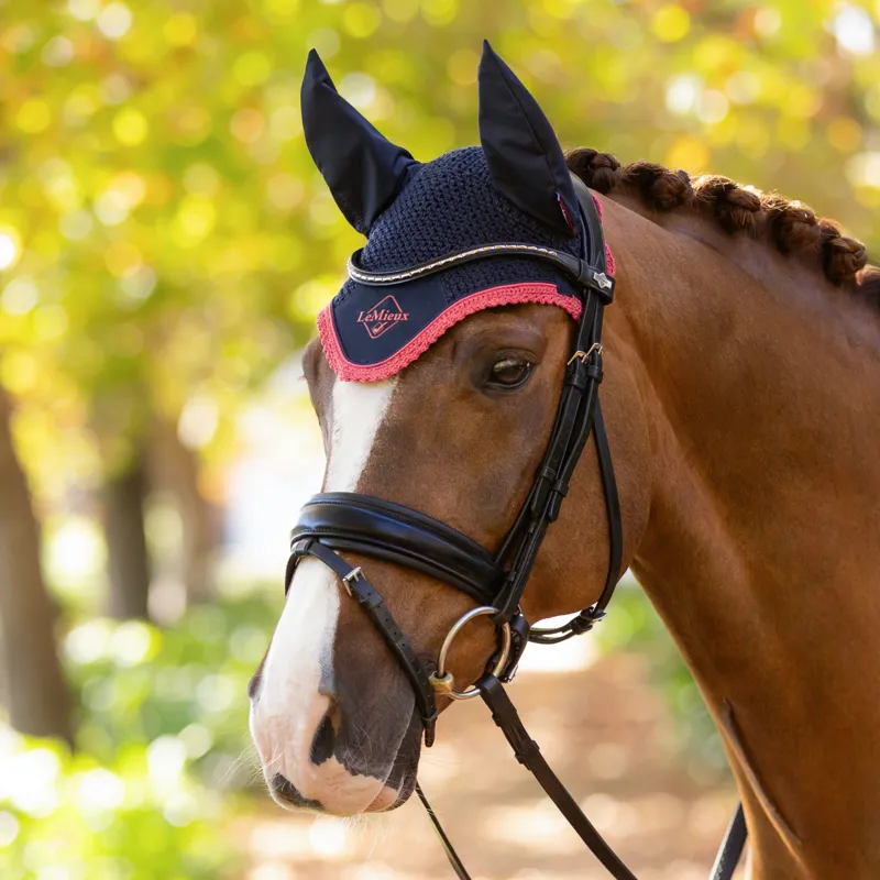 LeMieux Classic Fly Hood - Navy/Cranberry-1