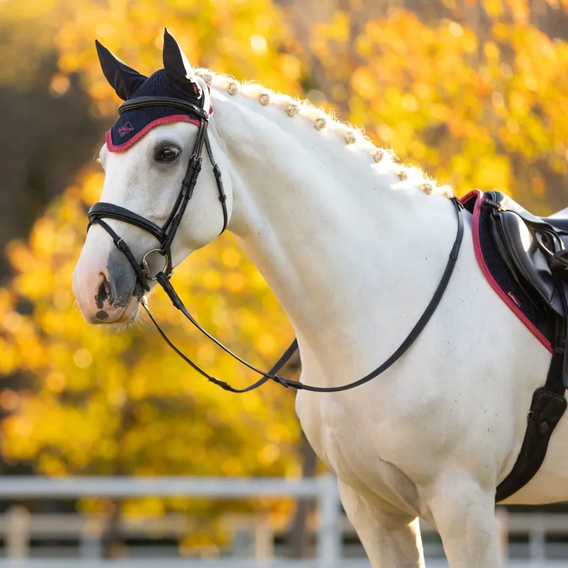 LeMieux Classic Fly Hood - Navy/Cranberry-2