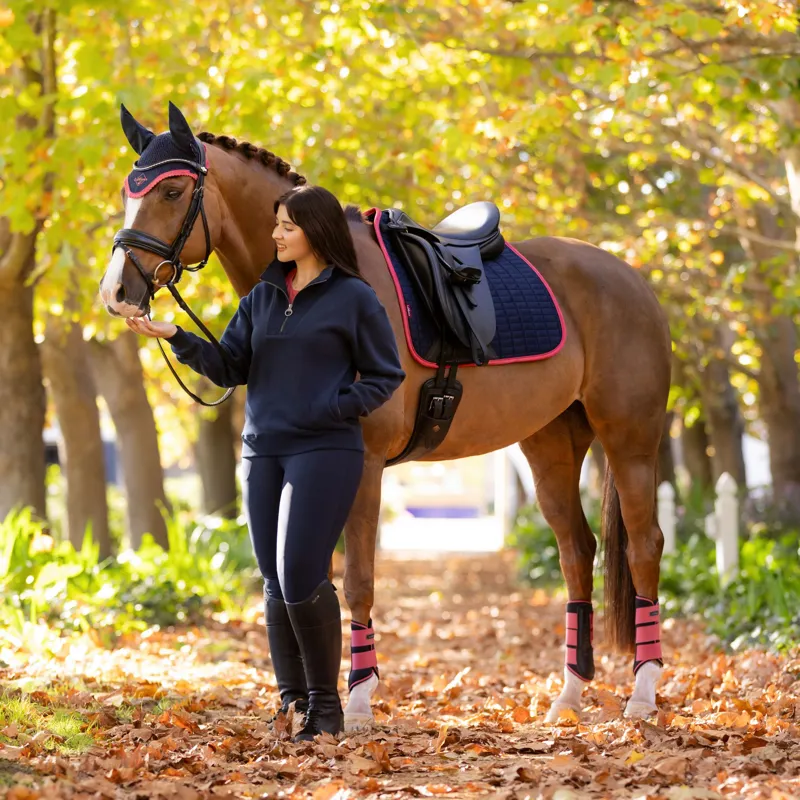 LeMieux Suede Dressage Square - Navy/Cranberry-2